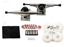 VJ Skateboard Accessory Combo 5″ Skateboard Trucks Aluminum ( Silver ) 52mm Skatebaord Whe ...