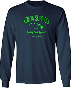 Koloa Surf(TM) Long Sleeve Islands Logo Heavy Cotton T-Shirt-Navy/Green-M