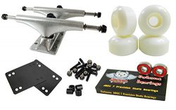 Owlsome 5.0 Polished Aluminum Skateboard Trucks w/ 52mm Wheels Combo Set (White)