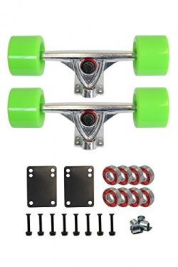 SCSK8 LONGBOARD Skateboard TRUCKS COMBO set w/ 70mm WHEELS + 9.75″ Truck Package (Neon Green)