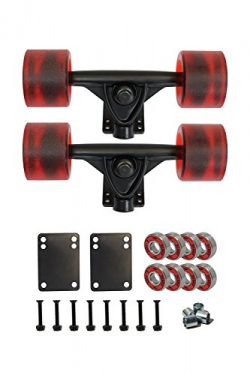 SCSK8 LONGBOARD Skateboard TRUCKS COMBO set w/ 70mm WHEELS + 9.75″ Truck Package (Ground Red)