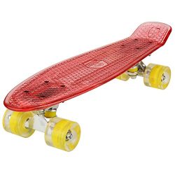 22″ Cruiser Crystal Clear Board with LED Light Up Retro Wheels Outdoor Complete Skateboard ...