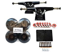 VJ Skateboard Accessory Combo 5″ Skateboard Trucks Aluminum (Black) 52mm Skatebaord Wheels ...