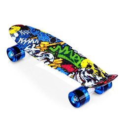 ENKEEO 22 Inch Plastic Cruiser Skateboard with Sturdy Deck 4 PU Casters for Kids, Youths and Adu ...