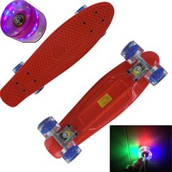 Rimable Complete 22″ Skateboard with Flashing Wheels£¨RED BOARD& BLUE WHEELS CORE WITH ...