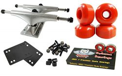 Owlsome 5.0 Polished Aluminum Skateboard Trucks w/ 52mm Wheels Combo Set (Red)