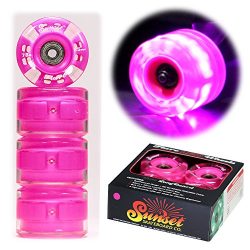 Sunset Skateboards Long Board Wheel with ABEC-9 Bearing (4-Pack), Pink, 65mm/78a