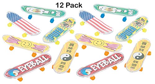 Finger Skateboards – Pack Of 12 -3.75 Inches Assorted Cool Colors And Designs – Fun  ...