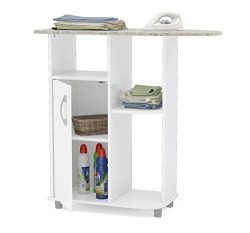 Boahaus Ironing Cart, White, 4 casters wheels, 1 closed compartment