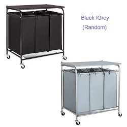 HollyHOME 3-Bag Heavy-Duty Laundry Sorter Cart with Ironing Board Laundry Room Organizer with Ca ...