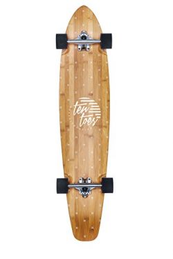 Ten Toes Board Emporium Zed Bamboo Longboard Skateboard Cruiser, 44″, White Flora Print