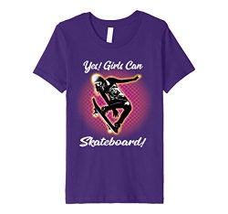 Kids Yes Girls Can Skateboard Funny Skateboarding Skater Shirt 12 Purple