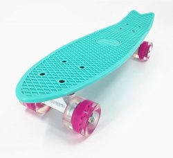 Wonnv Retro Mini Cruiser 22 inch Complete Skateboard (Mint deck with Pink wheels)