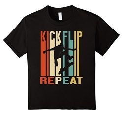 Kids Kick Flip Repeat Vintage Skate T-Shirt 12 Black