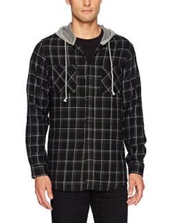 Unionbay Men’s Classic Button-Up Long Sleeve Flannel Plaid Hoodie, New Black, Medium