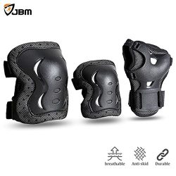 JBM Children Cycling Roller Skating Knee Elbow Wrist Protective Pads–Black / Adjustable Si ...