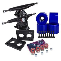 Longboard 180mm Trucks + 70mm Wheels + Bearings Combo SET (Solid / Blue / Black)