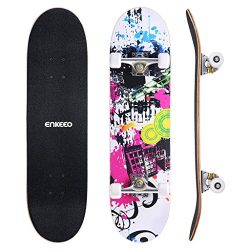 ENKEEO 32″ Stakeboard Complete 9 Ply Maple Wood Double Kick Concave Skateboards, ABEC-9 Tr ...