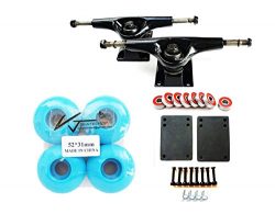 VJ Skateshop Skateboard Combo 5″ Trucks (Black) 52mm Skatebaord Wheels Abec 7 Bearings Spa ...