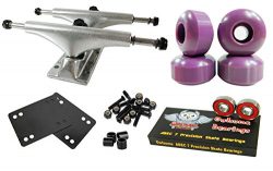 Owlsome 5.0 Polished Aluminum Skateboard Trucks w/ 52mm Wheels Combo Set (Purple)