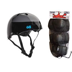 661 Dirt Lid Skateboard BMX Youth Helmet Black S/M Knee Elbow Wrist Pads