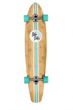 Ten Toes Board Emporium Zed Bamboo Longboard Skateboard Cruiser, 44″, Aqua Pipeline