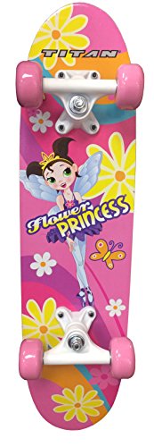 TITAN Flower Princess Pink Girls Skateboard, Single Kick-board, 24″ Maple Skate Deck