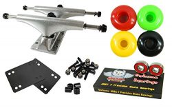 Owlsome 5.0 Polished Aluminum Skateboard Trucks w/ 52mm Wheels Combo Set (Rasta)