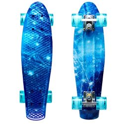 Enkeeo 22 Inch Cruiser Skateboard Plastic Banana Board with Bendable Deck and Smooth PU Casters  ...
