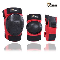 JBM international Adult / Child Knee Pads Elbow Pads Wrist Guards 3 In 1 Protective Gear Set, Re ...