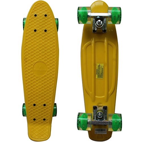Rimable Complete 22″ Skateboard with Flashing Wheels(YELLOW BOARD&GREEN WHEELS CORE WI ...