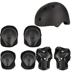 Herbalcandybox Kid’s Protective Gear Set with Wrist Guard Knee Pads Elbow Pads Helmet,Black