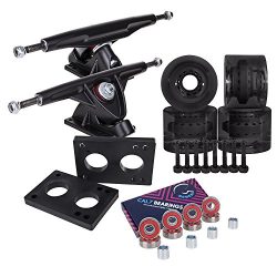 Cal 7 Longboard 180mm Trucks, 70mm Wheels, Plus Bearings Combo Set (Black Truck + Transparent Bl ...