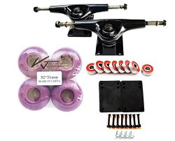 VJ Skateshop Combo 5″ Skateboard Trucks Aluminum (Black) 52mm Skatebaord Wheels Abec 7 Bea ...