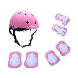 KAMUGO Kids Youth Adjustable Comfortable Helmet with Sports Protective Gear Set Knee/Elbow/Wrist ...