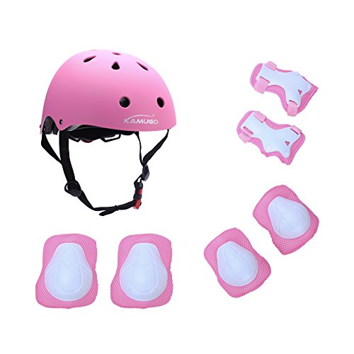 KAMUGO Kids Youth Adjustable Comfortable Helmet with Sports Protective Gear Set Knee/Elbow/Wrist ...