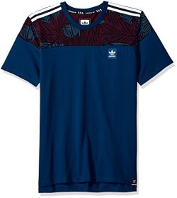 adidas Originals Men’s Skateboarding Blackbird Block Tee, Blue Night/Red Night/Black/White, L