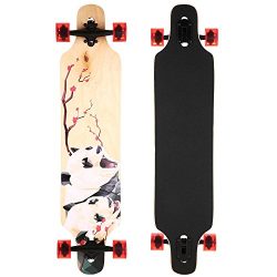 41” x 9” Skateboard LongBoard, 9 Layer Maple Wood Drop Down Long Board Complete Cruiser Skateboa ...