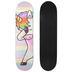 Rainbow Unicorn Dab Dance Beautiful Fitness Skateboard Longboards Deck Print School Skateboard L ...