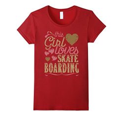 Womens Skateboarding Shirt Tshirt Gift Tee Skateboarder Girl Small Cranberry