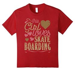 Kids Skateboarding Shirt Tshirt Gift Tee Skateboarder Girl 4 Cranberry