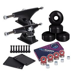 Cal 7 5.0 Inch Skateboard Trucks, 52mm Wheels, Plus Bearings Combo Set (Black truck with black w ...