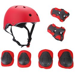 Elesky Christmas Gift Kids Youth Adjustable Sports Protective Gear Set Safety Pad Safeguard (Hel ...