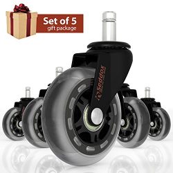 SEDDOX Office Chair Wheels GIFT SET of 5 for SAVE ALL TYPES OF FLOORING – 3” Heavy D ...