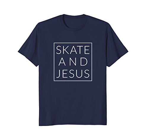 Mens Skate and Jesus, Christian Skateboard Minimal Skater TShirt Small Navy