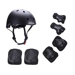 KAMUGO Kids Youth Adjustable Comfortable Helmet with Sports Protective Gear Set Knee/Elbow/Wrist ...