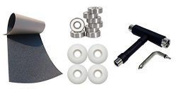 Skateboard Package BLACK GRIPTAPE 54MM WHITE WHEELS ABEC 9 BEARINGS, BLACK TOOL