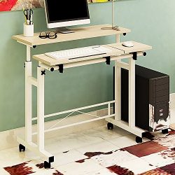 Household Adjustable Height Office Computer Desk with Casters Wheels, Lifting Tray Table，Angle  ...