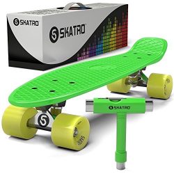 Skatro Mini Cruiser Skateboard. 22x6inch Retro Style Plastic Board Comes Complete