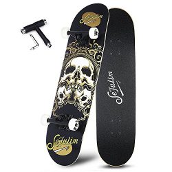 Sefulim 31″x8″ Pro Complete Skateboard Skull Skateboard with Skate Tool Set for Kids ...